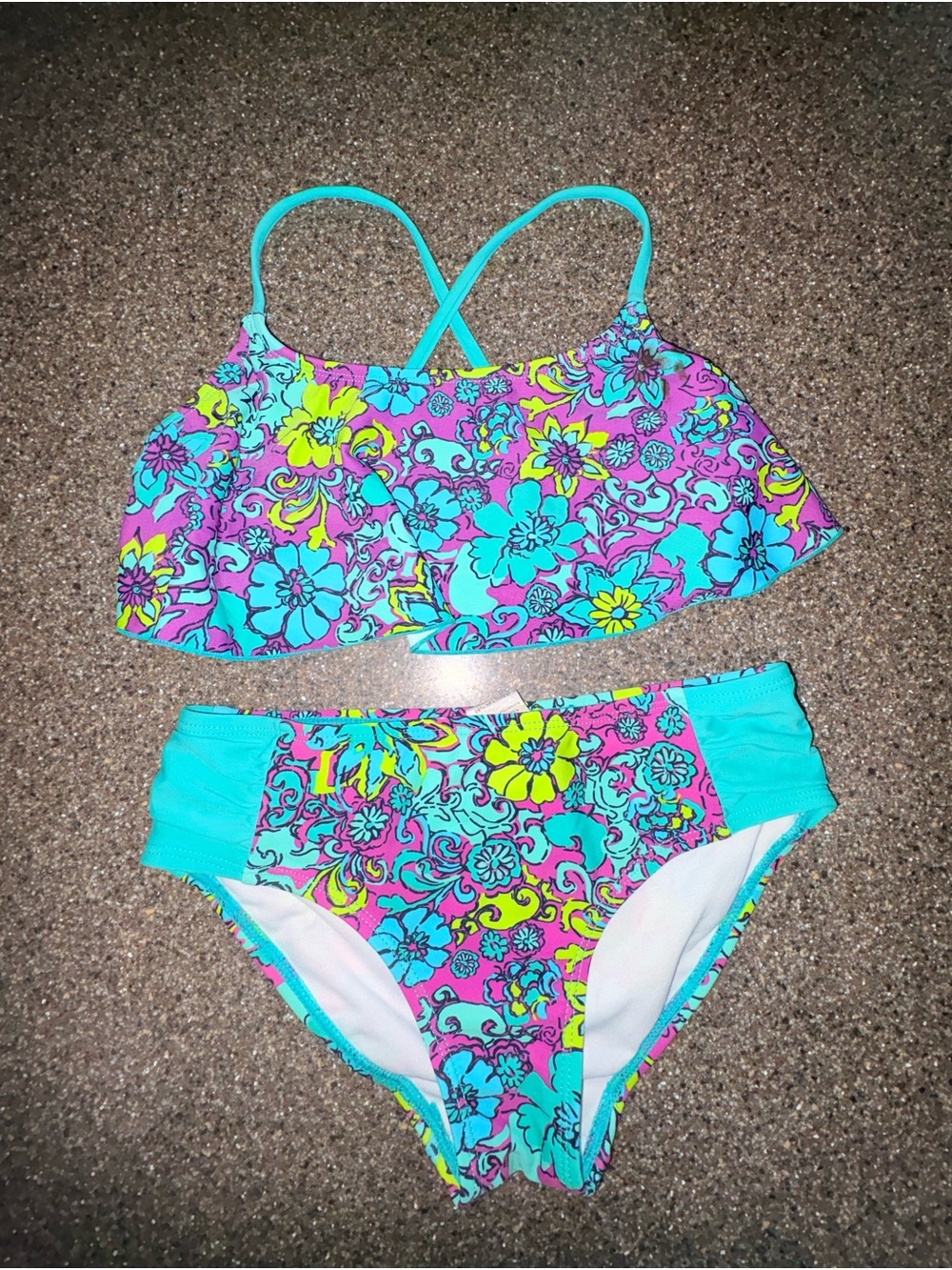 Kanu Surf Girls Floral Bikini Set in Turquoise Pink Yellow